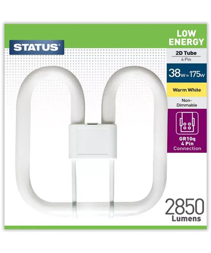 Status Low Energy 4 Pin 2d 38 Watt Fluorescent Tube Light Bulb, Warm White Status Low Energy 4 Pin 2d 38 Watt Fluorescent Tube Light Bulb, Warm White